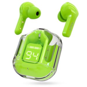 ltrapod Wireless Bluetooth in Ear Earbuds Transparent Charging Case Active Noise Cancellation Led Digital Display Bluetooth Earphones Touch Control Water Resistant GREEN