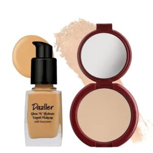 Dazller Face Combi (Latte 8014) – Glow N Hydrate Liquid Makeup, 27ml + Classique Compact Powder, 9g, Lightweight, natural finish, skin friendly ingredients, no streaking, long wear