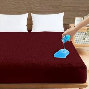 High-Quality Waterproof Mattress Protector for Double Bed – 100% Terry Cotton, Breathable & Elastic Fitted in Coffee Color