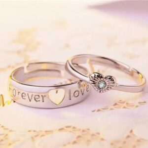 Adjustable Couple Rings Combo for Lovers Valentine Jewellery Stainless Steel, Brass, Stone, Metal, Copper Cubic Zirconia, Crystal, Diamond Silver, Rhodium Plated Ring Set