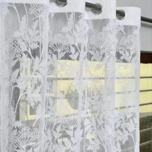 Attractive Floral Patternn Polyester Heavy Lilly Net Curtain ( Parda ) – 1 PCS (SIZES – WINDOW-5FT/DOOR -7FT/LONG DOOR -9FT)CT-13 ,WHITE