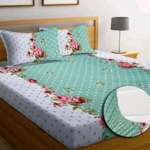 Fitted (Elastic) Cotton Double Bedsheet With 2 Pillow Covers