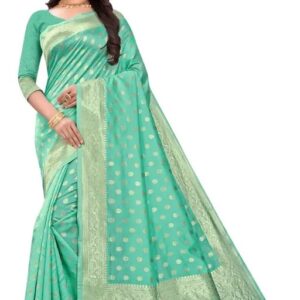 Women’s Soft Banarasi Silk Saree New Collection Sarees With Blouse Piece Firozi