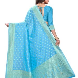 Women’s Soft Banarasi Silk Saree New Collection Sarees With Blouse Piece Sky Blue