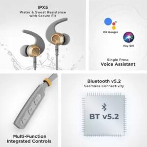 Rockerz 235 Pro Wireless Bluetooth Neckband Earphone, Upto 20 hrs of Playtime, Beast Mode, Low Latency, IPX5 Water & Sweat Resistance, ENx Technology, Bluetooth v5.2(Ash Grey)