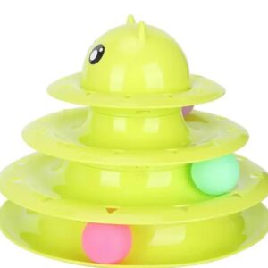 DogTrust Pet Interactive Fun Roller Exerciser 3 Level Cat Teaser Ball Toy with 3 Colorful Balls Random Color