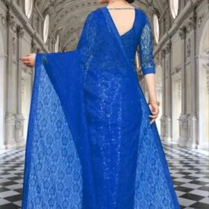 New Trendy Blue Net Saree With Blouse