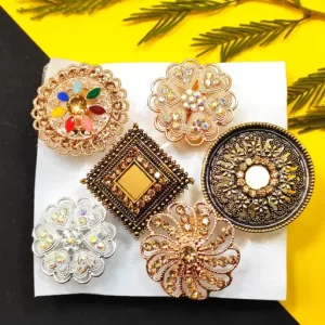 Combo Of 6 Multicolour Adjustable Rings