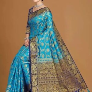 NEW BANARASI SILK SAREE WITH UNSTICHED TASSELS & LATKAN