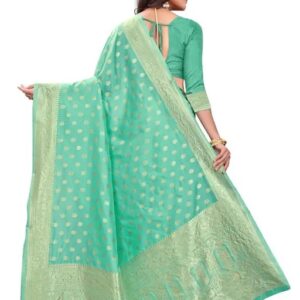 Women’s Soft Banarasi Silk Saree New Collection Sarees With Blouse Piece Firozi