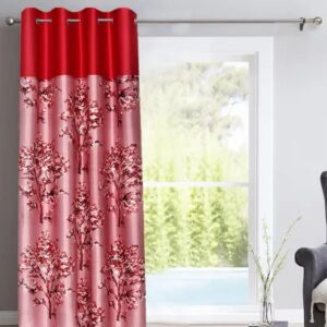 Polyester Semi Transparent Curtains 7ft for Door Printed Curtain for Bedroom, Living Room (Single/Pink)