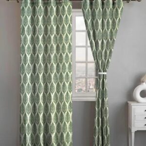 Lunar Day Set of 2 Door Curtain 7 Feet Floral Leaf Curtains for Every Room: Eyelet, Decorative, Room Darkening, Kitchen, Living Room, Bedroom & Outdoor Green
