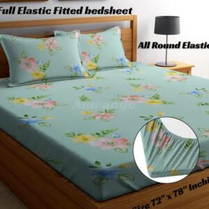 Amrange Premium Cotton King Size Fitted Bedsheets with 2 Pillow Covers | Double Bed with All Around Elastic 180 TC Supersoft | Size – 72” King Sizex78” inches Fits upto 4” -10” inches Mattress, Pista Green