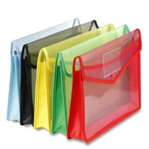 File Folder, Transparent Poly-Plastic A4/Foolscap Documents File Storage Bag with Snap Button, Set of 5 (Multicolor))