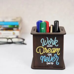 Craftzo Premium Wood Finish UV Printed Pen Stand / Pen Holder / Desk organiser