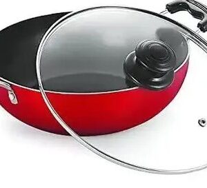 Glass lid kadhai, glass lid kadai, nonstick kadai, pot and pan set, nonstick cookware set kadhaiKadhai Non-Stick with Glass Lid Pot ,Handi Sat,Fry pan(new)
