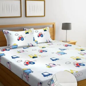 TARAIN COLLECTION PREMIUM COTTON King Size Fitted Bedsheets with 2 Pillow Cover | NEW CARTOON DESIGN Double Bed with All Around Elastic 220TC Supersoft | Size – 72×78+10 inches
