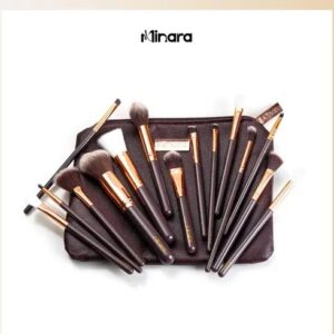 Professional Makeup Brush Applicator Set of 15pcs with Premium Leather Pouch (Brown Colour)