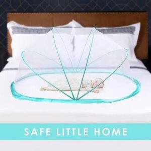 WE CLEVER Big Size Foldable Baby Mosquito Net, Bottomless Net for Infants, for Safe & Easy Use | Ensures Your Baby’s Safe Sleep 135 x 65 x 65cms, for Babies & Toddlers (Green, 0 to 24 Months)