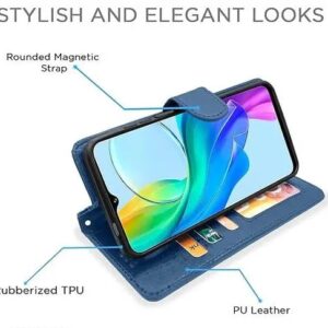 Back Cover for Vivo Y28e/Vivo Y28s/Vivo Y18/Vivo Y18i/Vivo T3 lite Flip Case Leather Finish | Inside TPU with Card Pockets | Wallet Stand and Shock Proof | Magnetic Closing | Complete Protection Flip Cover (Blue)