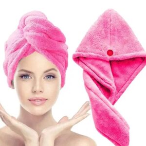 Vyakom Pink Microfiber Cotton Quick Absorbent Hair Drying Magic Hair Towel Wrap Hair Wrapper Dryer SOFE Microfiber Turban Head Towel Cap for Women(Peach Or Dark Pink Rendom color)(Single Piece)