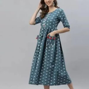 Womens Dobby Cotton Pocket Pleated kurti