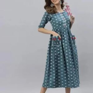 Womens Dobby Cotton Pocket Pleated kurti