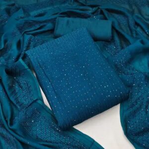 Chanderi Silk Embroidered Dress Material suit for women With Heavy Neck And Lace