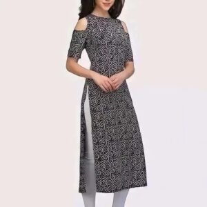Kurti Black Crepe A-line Straight Kurta