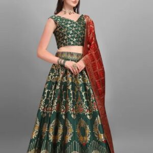 Women Jacquard Woven Design Stitched Lehenga & Unstitched Blouse with Dupatta