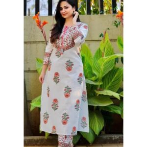 Women’s Cotton Rayon A-lien Printed Kurta & Pant And Dupatta Set