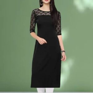 Casual American Crepe And Net Round-Neck 3/4 Length Sleeve Red Kurti (45″Inches)