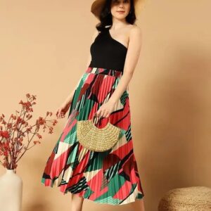 Fancy Solid Pleated Polyester Skirt For Women