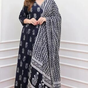 Women Printed Anarkali Kurta and Pant Set with Dupatta