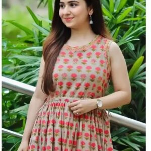 Stylish Sleeveless Floral Print Anarkali Design Kurti with extra sleeves attached inside