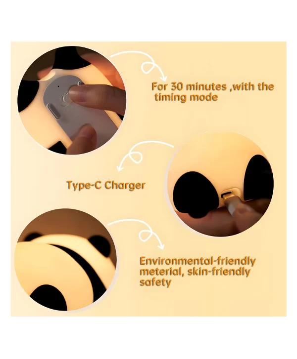 Kids Sleeping Panda Night Light Touch Silicone Animal Night Lamp | Rechargeable LED Bedside Lamp for Children's Bedroom | Ideal Gift for Boys, Girls - Image 3