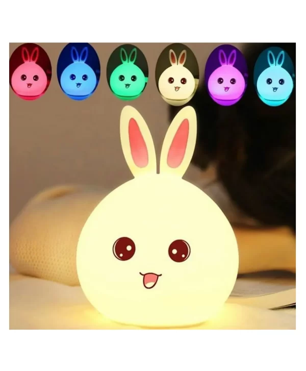 Silicone Rabbit Night Light | USB Rechargeable 7 Color-Changing LED Lamp with Touch Sensor Control | Kids Bedroom Décor & Gift for Baby - Image 11