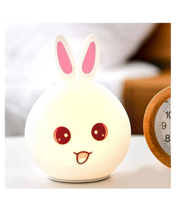 Silicone Rabbit Night Light | USB Rechargeable 7 Color-Changing LED Lamp with Touch Sensor Control | Kids Bedroom Décor & Gift for Baby - Image 8