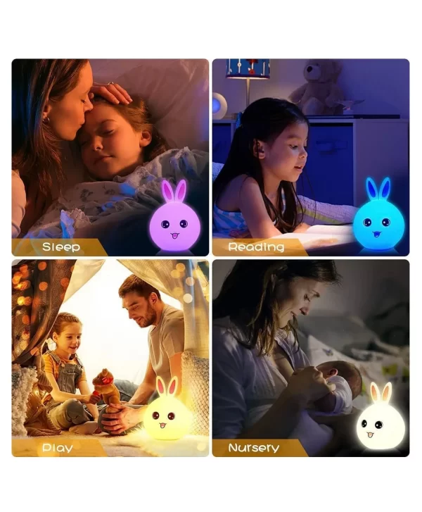 Silicone Rabbit Night Light | USB Rechargeable 7 Color-Changing LED Lamp with Touch Sensor Control | Kids Bedroom Décor & Gift for Baby - Image 7