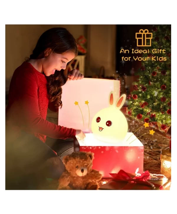 Silicone Rabbit Night Light | USB Rechargeable 7 Color-Changing LED Lamp with Touch Sensor Control | Kids Bedroom Décor & Gift for Baby - Image 6