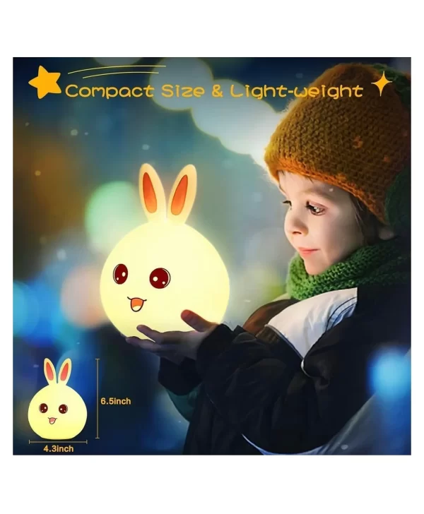 Silicone Rabbit Night Light | USB Rechargeable 7 Color-Changing LED Lamp with Touch Sensor Control | Kids Bedroom Décor & Gift for Baby - Image 5
