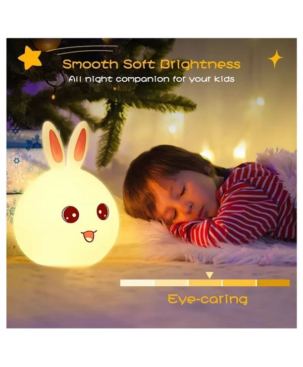 Silicone Rabbit Night Light | USB Rechargeable 7 Color-Changing LED Lamp with Touch Sensor Control | Kids Bedroom Décor & Gift for Baby - Image 4