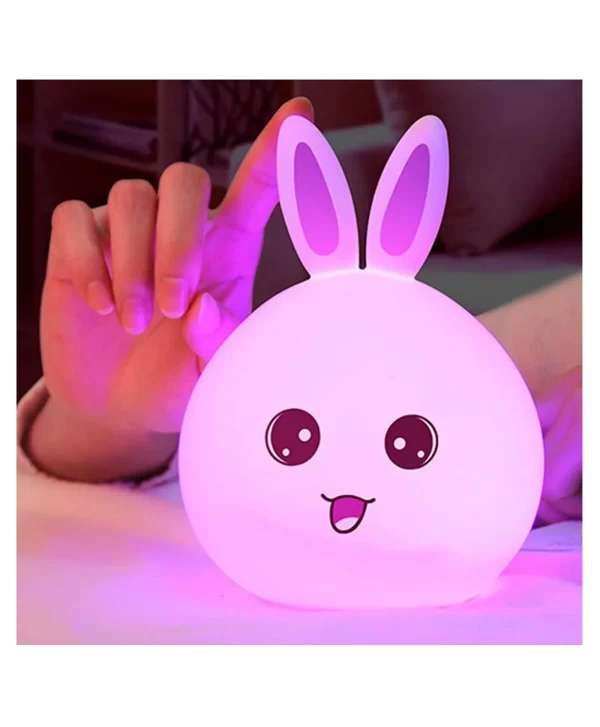 Silicone Rabbit Night Light | USB Rechargeable 7 Color-Changing LED Lamp with Touch Sensor Control | Kids Bedroom Décor & Gift for Baby - Image 3