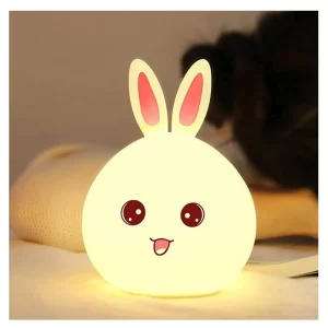 Silicone Rabbit Night Light | USB Rechargeable 7 Color-Changing LED Lamp with Touch Sensor Control | Kids Bedroom Décor & Gift for Baby