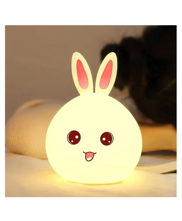 Silicone Rabbit Night Light | USB Rechargeable 7 Color-Changing LED Lamp with Touch Sensor Control | Kids Bedroom Décor & Gift for Baby