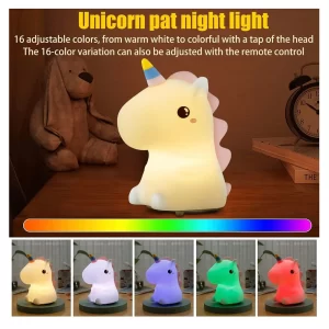 Rechargeable Baby Unicorn Silicone Night Lamp – Touch Sensor Control with 7-Color LED Light for Kids’ Bedroom Decor and Ideal Gift for Babies and Toddlers
