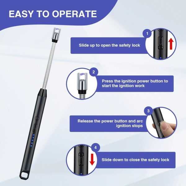 Gas Lighter for Kitchen Use | C-Type Rechargeable Electric Lighter Stove & Candle Lighter with USB Charging Port - Image 4