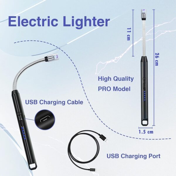 Gas Lighter for Kitchen Use | C-Type Rechargeable Electric Lighter Stove & Candle Lighter with USB Charging Port - Image 3