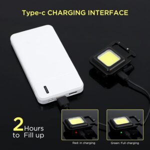 LED Mini Cob Keychain and Magentic Flashlight Portable USB Rechargeable Light 3 Light Modes with Folding Bracket,for Walking