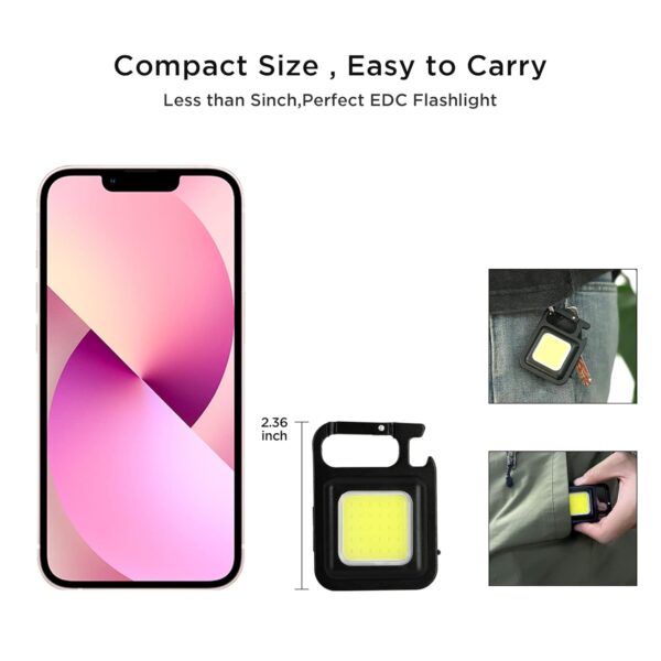 LED Mini Cob Keychain and Magentic Flashlight Portable USB Rechargeable Light 3 Light Modes with Folding Bracket,for Walking - Image 5